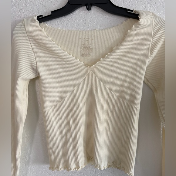 Free People Cream Long Sleeve Ribbed Top - Picture 4 of 9